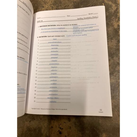 Abeka Spelling Vocabulary & Poetry 5 Teacher Test Key 5th Grade Current Edition - Picture 3 of 3